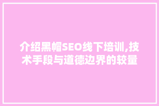 介绍黑帽SEO线下培训,技术手段与道德边界的较量 介绍黑帽SEO线下培训,技术手段与道德边界的较量