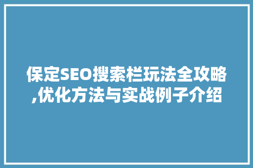 保定SEO搜索栏玩法全攻略,优化方法与实战例子介绍
