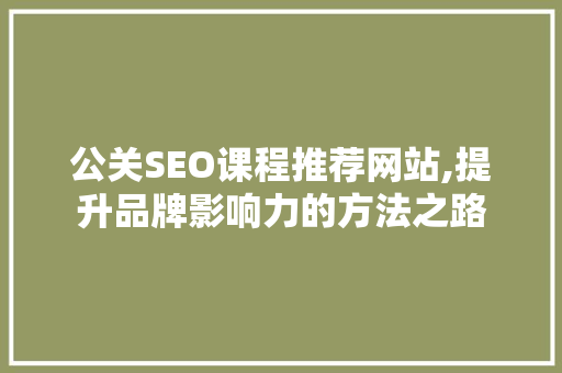 公关SEO课程推荐网站,提升品牌影响力的方法之路