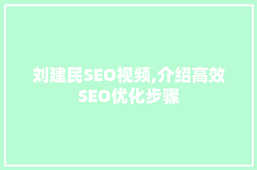 刘建民SEO视频,介绍高效SEO优化步骤
