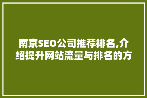 南京SEO公司推荐排名,介绍提升网站流量与排名的方法