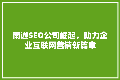 南通SEO公司崛起,助力企业互联网营销新篇章 南通SEO公司崛起,助力企业互联网营销新篇章