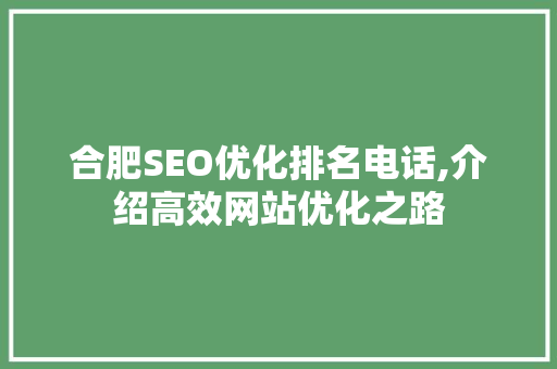 合肥SEO优化排名电话,介绍高效网站优化之路 合肥SEO优化排名电话,介绍高效网站优化之路