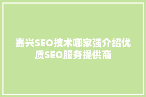 嘉兴SEO技术哪家强介绍优质SEO服务提供商 嘉兴SEO技术哪家强介绍优质SEO服务提供商