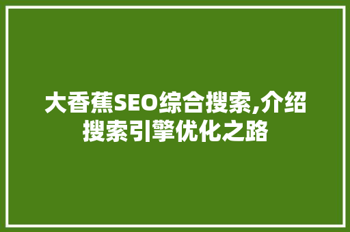 大香蕉SEO综合搜索,介绍搜索引擎优化之路