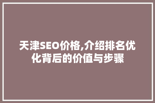 天津SEO价格,介绍排名优化背后的价值与步骤