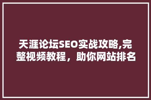 天涯论坛SEO实战攻略,完整视频教程，助你网站排名飙升！