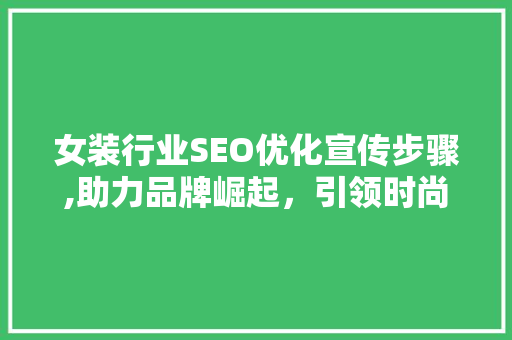 女装行业SEO优化宣传步骤,助力品牌崛起，引领时尚潮流