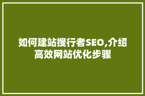 如何建站搜行者SEO,介绍高效网站优化步骤
