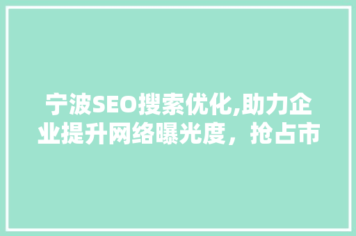宁波SEO搜索优化,助力企业提升网络曝光度，抢占市场先机