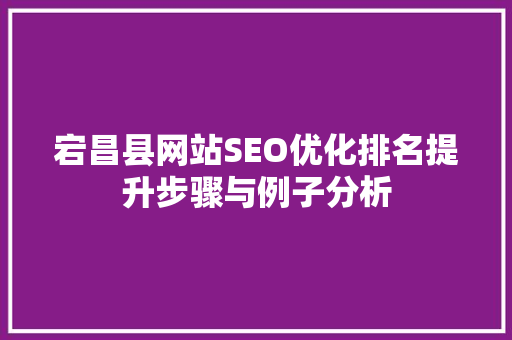 宕昌县网站SEO优化排名提升步骤与例子分析