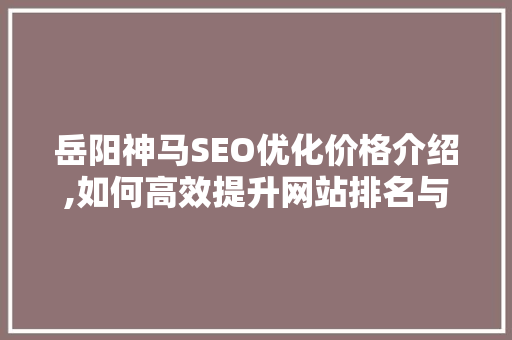 岳阳神马SEO优化价格介绍,如何高效提升网站排名与流量
