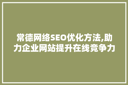 常德网络SEO优化方法,助力企业网站提升在线竞争力 常德网络SEO优化方法,助力企业网站提升在线竞争力