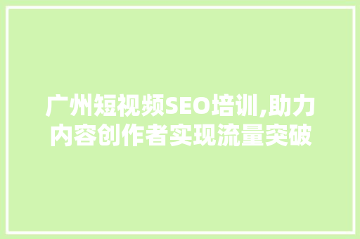 广州短视频SEO培训,助力内容创作者实现流量突破