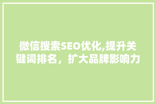 微信搜索SEO优化,提升关键词排名，扩大品牌影响力