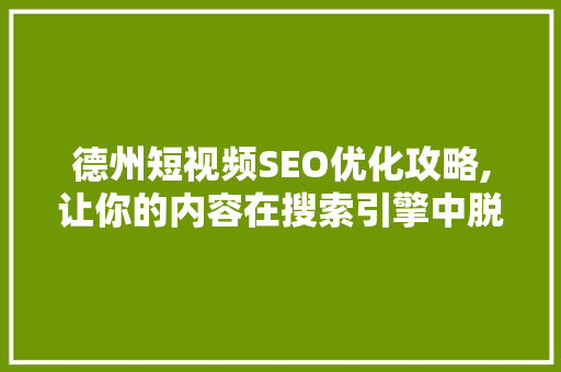 德州短视频SEO优化攻略,让你的内容在搜索引擎中脱颖而出