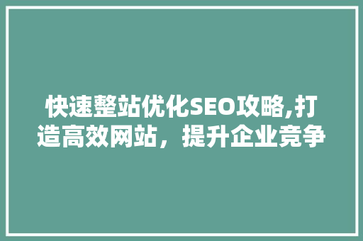 快速整站优化SEO攻略,打造高效网站，提升企业竞争力