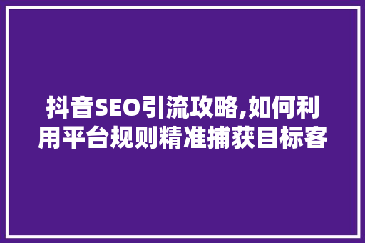 抖音SEO引流攻略,如何利用平台规则精准捕获目标客户