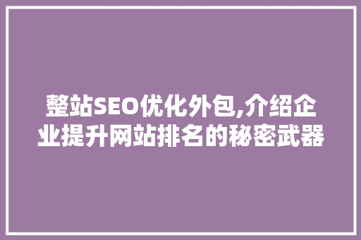 整站SEO优化外包,介绍企业提升网站排名的秘密武器