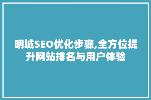 明城SEO优化步骤,全方位提升网站排名与用户体验