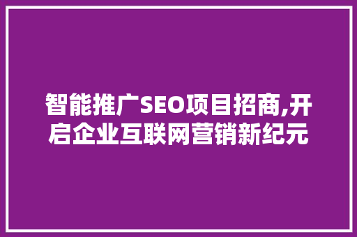 智能推广SEO项目招商,开启企业互联网营销新纪元