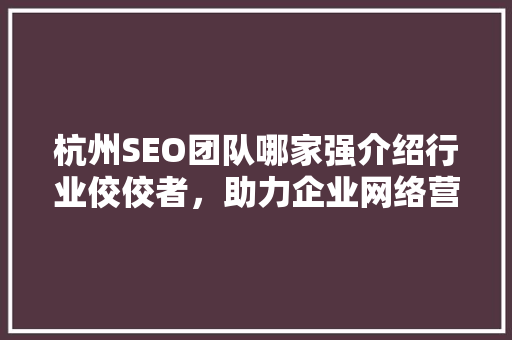杭州SEO团队哪家强介绍行业佼佼者，助力企业网络营销腾飞