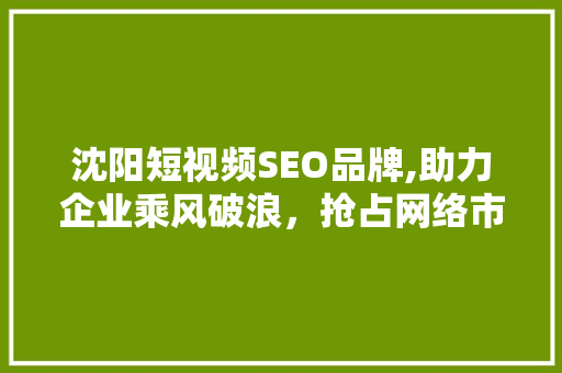 沈阳短视频SEO品牌,助力企业乘风破浪，抢占网络市场制高点