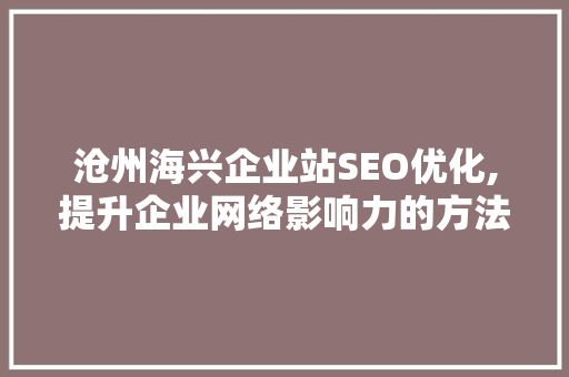 沧州海兴企业站SEO优化,提升企业网络影响力的方法