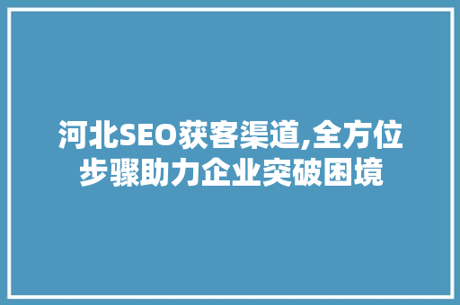 河北SEO获客渠道,全方位步骤助力企业突破困境