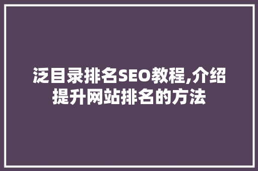 泛目录排名SEO教程,介绍提升网站排名的方法