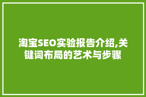 淘宝SEO实验报告介绍,关键词布局的艺术与步骤