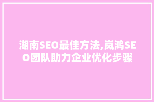 湖南SEO最佳方法,岚鸿SEO团队助力企业优化步骤