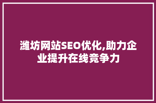 潍坊网站SEO优化,助力企业提升在线竞争力