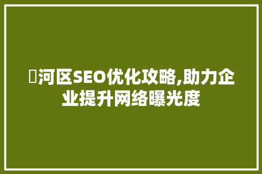 瀍河区SEO优化攻略,助力企业提升网络曝光度