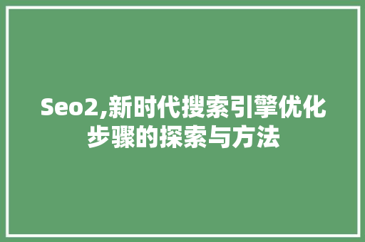 Seo2,新时代搜索引擎优化步骤的探索与方法