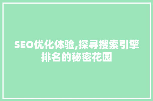 SEO优化体验,探寻搜索引擎排名的秘密花园