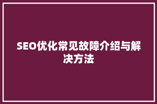 SEO优化常见故障介绍与解决方法