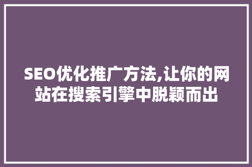 SEO优化推广方法,让你的网站在搜索引擎中脱颖而出