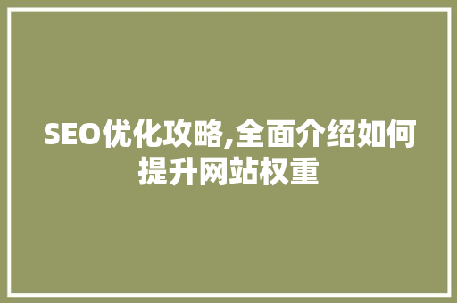 SEO优化攻略,全面介绍如何提升网站权重