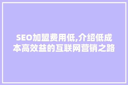 SEO加盟费用低,介绍低成本高效益的互联网营销之路