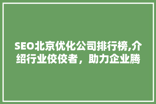 SEO北京优化公司排行榜,介绍行业佼佼者，助力企业腾飞