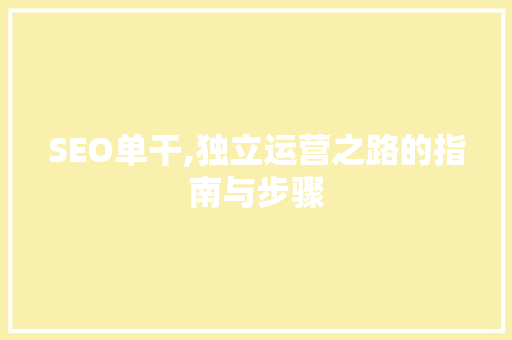 SEO单干,独立运营之路的指南与步骤
