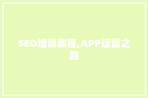 SEO培训教程,APP运营之路 SEO培训教程,APP运营之路