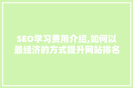 SEO学习费用介绍,如何以最经济的方式提升网站排名