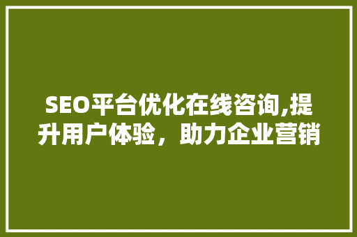 SEO平台优化在线咨询,提升用户体验，助力企业营销