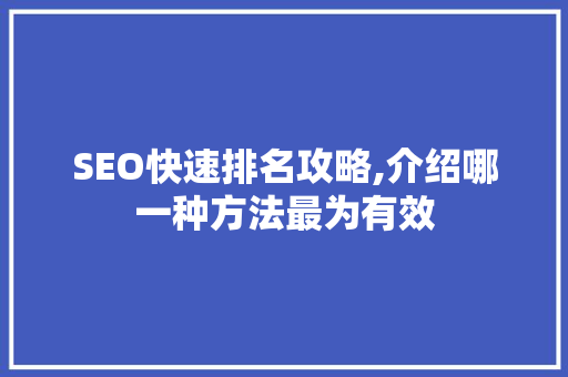 SEO快速排名攻略,介绍哪一种方法最为有效