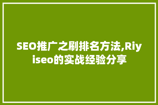 SEO推广之刷排名方法,Riyiseo的实战经验分享