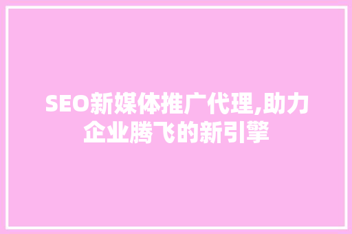 SEO新媒体推广代理,助力企业腾飞的新引擎
