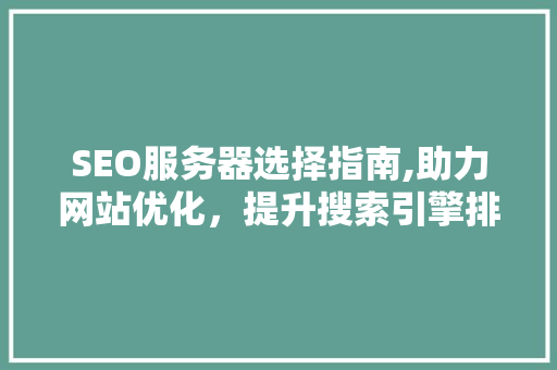 SEO服务器选择指南,助力网站优化，提升搜索引擎排名 电脑配置