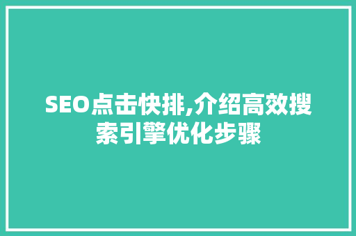 SEO点击快排,介绍高效搜索引擎优化步骤